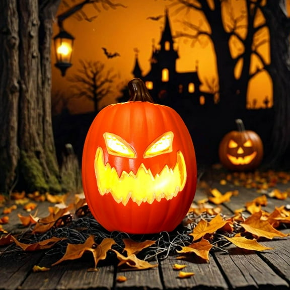 Halloween LED Light Up Pumpkin Decorations for Home,12" Blow Molded Jack O Lantern with Realistic Carved Design,Battery Operated Indoor Outdoor Halloween Party Decor,Bar,Yard,Porch