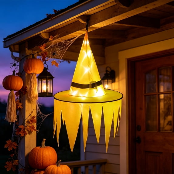 Halloween LED Light Up Jagged Witch Hat Glowing Ghost Hat Yard Party Decor