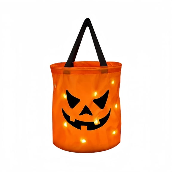 Halloween LED Light Up Pumpkin Candy Bag Portable Handheld Luminous Pouch for Treats Party Favors 1 Pack