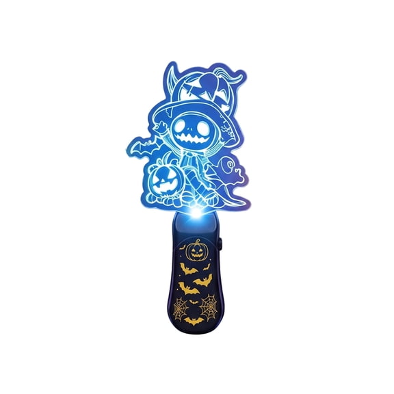 Halloween LED Light Up Wand, Acrylic Glowing Blue Skull Witch Figure Handheld Flashlight for Party Costume Decor
