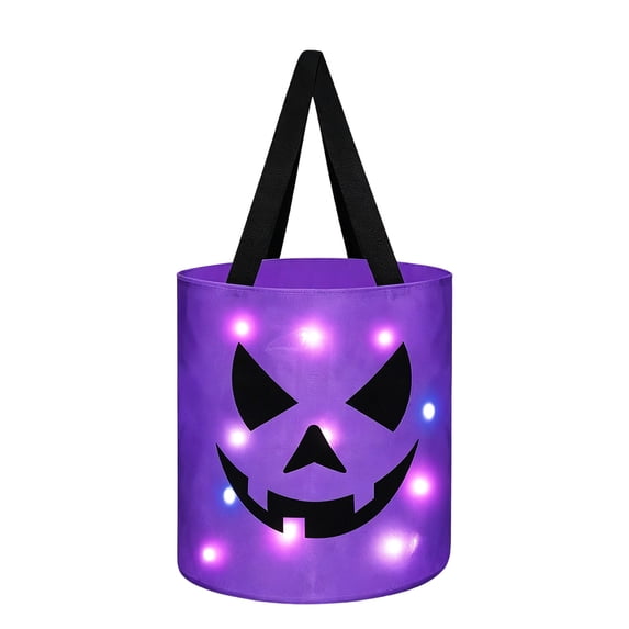 Halloween LED Light up Trick or Treat Bags Glowing Candy Tote Buckets with Sturdy Handles for Night Gathering Party Favors