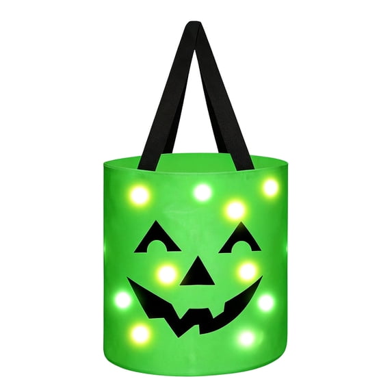 Halloween LED Light up Trick or Treat Bags Glowing Candy Tote Buckets with Sturdy Handles for Night Gathering Party Favors