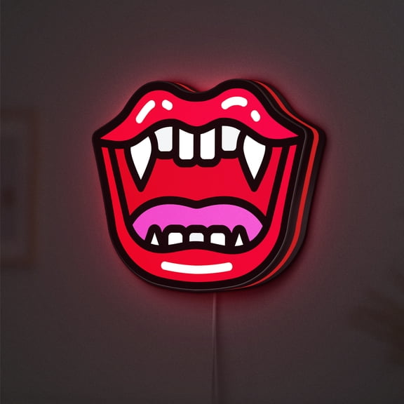 Halloween LED Lightbox - Blood Vampire Teeth Horror Decor, Custom Led Sign for Home Office Shop Decor (Height 16 inch, 40cm)