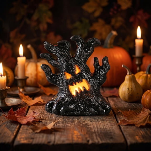 Halloween LED Luminous Resin Tree Stump Ornament, Simulated Stump Night Light Spooky Forest Party Desktop Decor