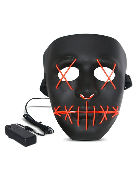 Halloween LED Mask Purge Masks with Lighten EL Wires Scary Light Up Cosplay Costume Mask Battery-operated Glowing Creepy Mask Black with Red Wrie