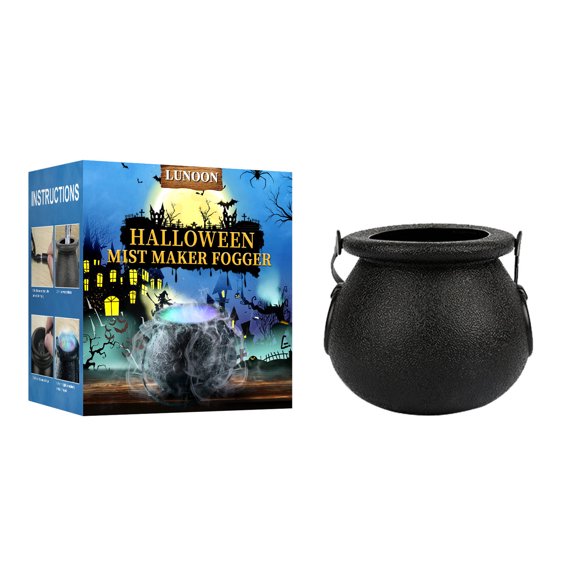 Halloween LED Mist Maker Fogger Decoration with Witch Cauldron, Atomizer Lamp & Horror Stickers, Create Spooky Effects for Halloween Parties and Decorations