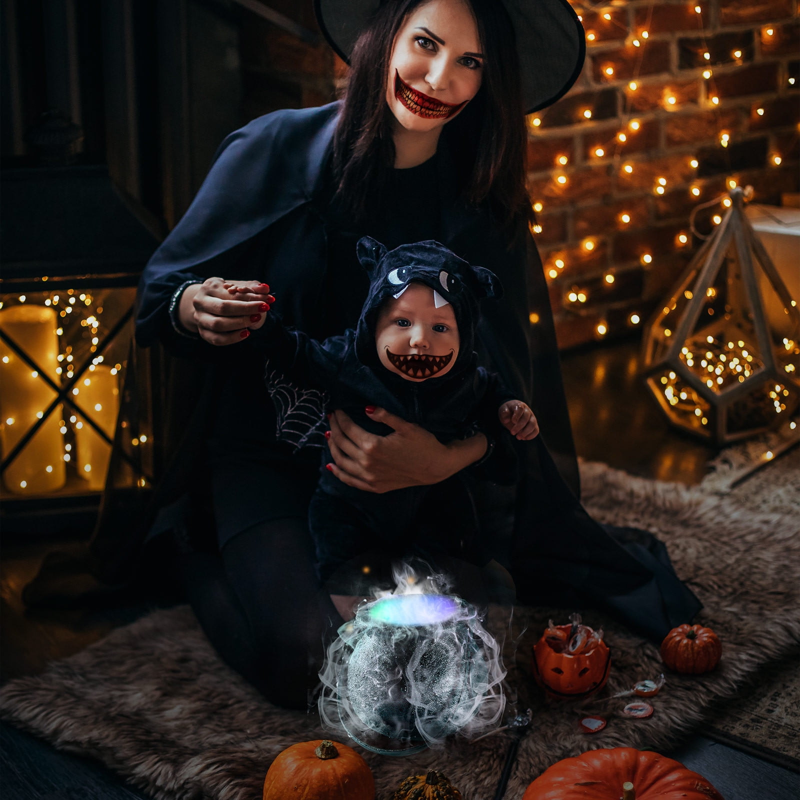 Halloween LED Mist Maker, Halloween Witch Light, Black Witches Cauldron