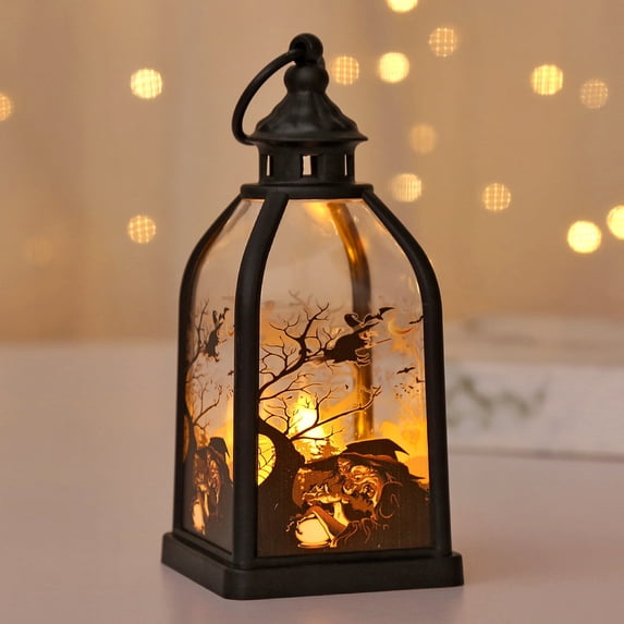 Halloween LED Night Light with Electronic Candle Effect, Desktop Ornament Featuring Tombstone and Ghost Scene for Holiday Decoration, Battery Operated Spooky Decor