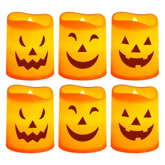 Halloween LED Pumpkin Candle Lights 6pcs Electronic Decorative Lights 3.5x4.3cm Ghost Festival Ornament Ambience Night Light Table Decoration Perfect for Parties Events and Home Decor