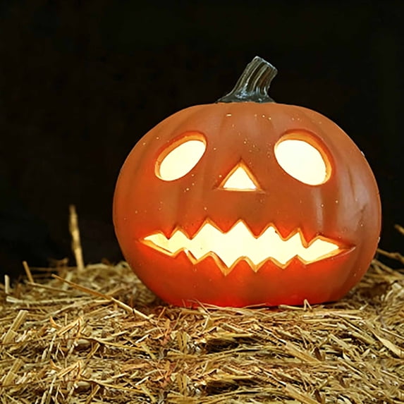 Halloween LED Pumpkin Decoration, Light Up Jack O Lantern with Realistic Carved Design, Spooky Tabletop Yard Home Party Ornament