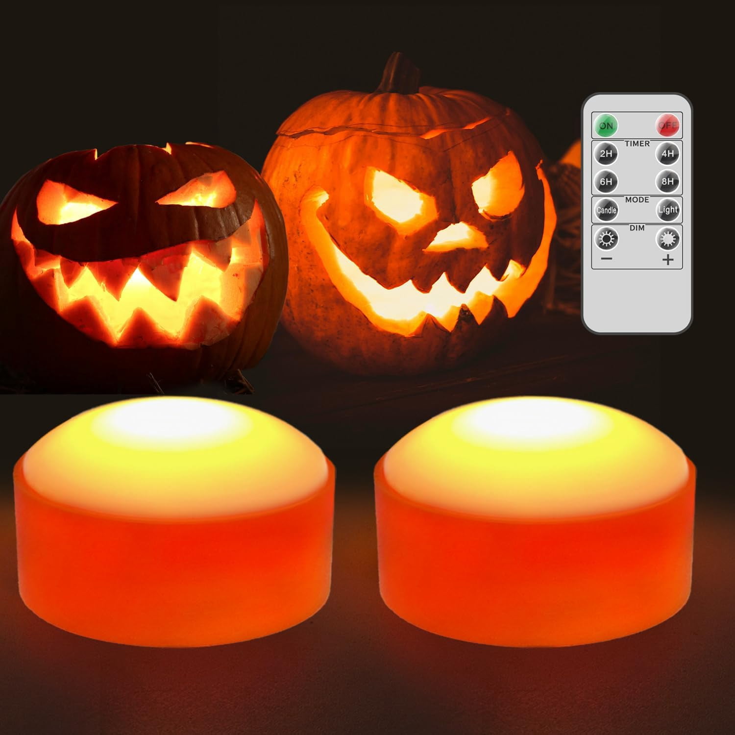 Halloween LED Pumpkin Lights, 2 Pack Battery Operated Jack-O-Lantern ...