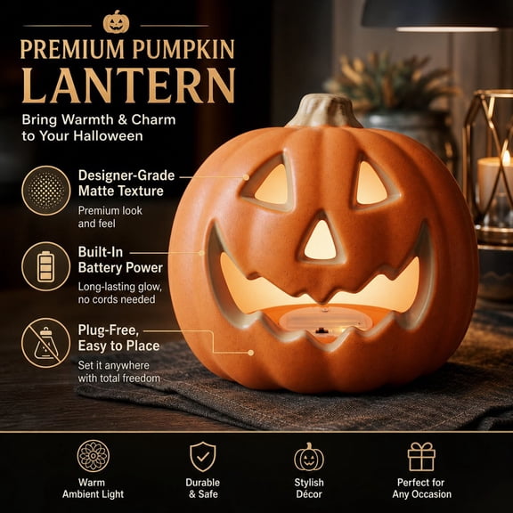 Halloween LED Pumpkin Tabletop Ornament, Warm-Light Flickering Decorative Lamp for Fireplace, Party Decor & HAUNTEDD HOUSE Prop, Battery-Operated