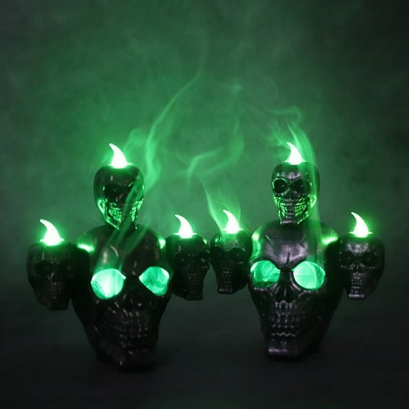 Halloween LED Skeleton Decor with Smoke Effect, Flickering Light Up Skull Figurine for Indoor Outdoor Horror Party Desk Bar Home Decoration, Spooky Halloween Decorations