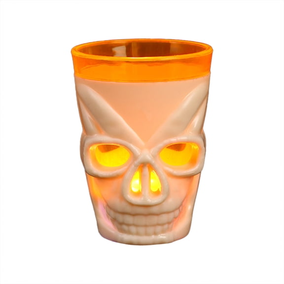 Halloween LED Skull Wine Cup, Light Up Plastic Shot Glasses with LED Luminous, Spooky & Fun Design, Perfect For Halloween, Themed Parties & More-Orange White-1 Pcs