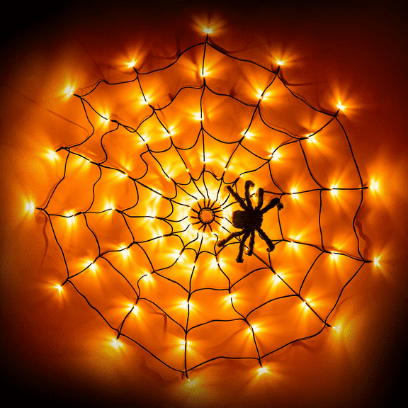 Halloween LED Spider Web Lights, Light up Cobweb Halloween Decorations for Indoor Outdoor Garden Yard Home Patio (Orange)