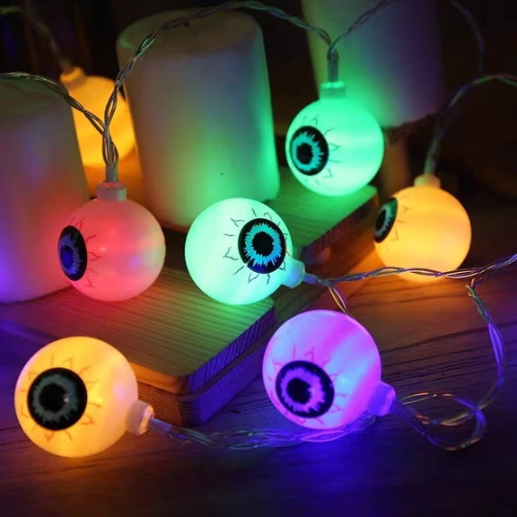 Halloween LED String Lights with Spooky Eye Design, 20 Colorful Battery-Operated Phantom Lights for Party Festival Decoration, 8 Feet String with Always-On Mode for Indoor Outdoor Use