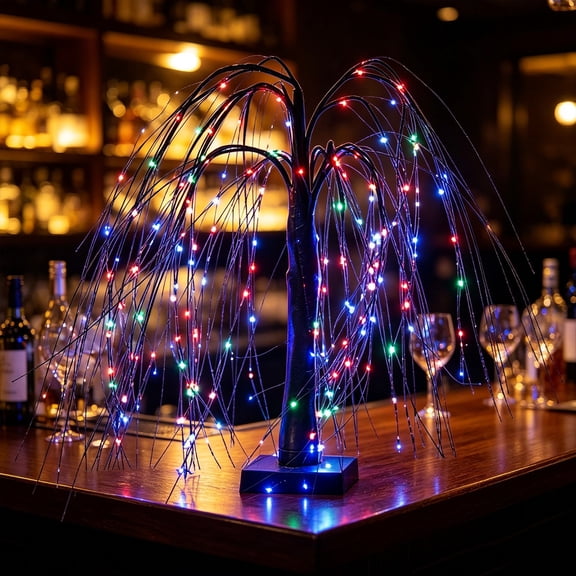 Halloween LED Willow Tree Light, 19.69 Inch Black RGB Color Changing Weeping Willow Branch Tabletop Tree for Party Centerpiece