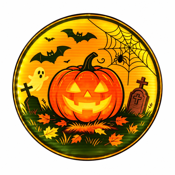Halloween LED Window Light with Suction Cup, Pumpkin Graveyard Design, Light Up Hanging Decoration for Glass Windows, Storefront Displays, Home Decor and Party Settings