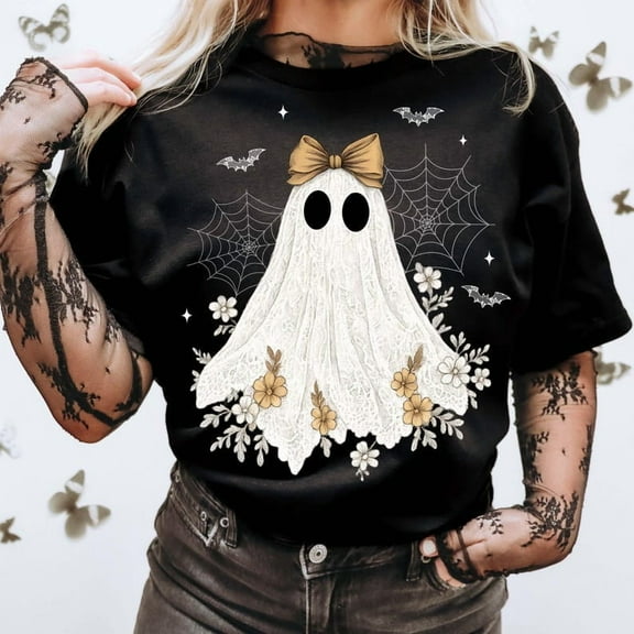 Halloween Lace Ghost Shirt, Coquette Boo In Boujee Ghost Shirt, Floral Halloween Shirt, Spooky Season Shirt, Boo Halloween Shirt