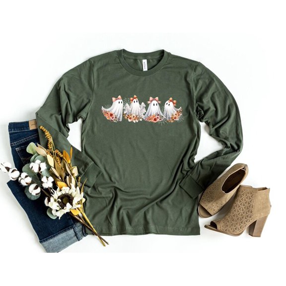 Halloween Lace Ghost TShirt Spooky Coquette T-Shirt Girly Ghost Orange Bow T Shirt Lacey G