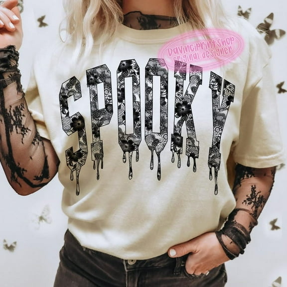 Halloween Lace Spooky T-Shirt, Spooky Vibes Shirt, Halloween Gothic Graphic Tee, Spooky Mama Shirt, Spooky Season Halloween Gift
