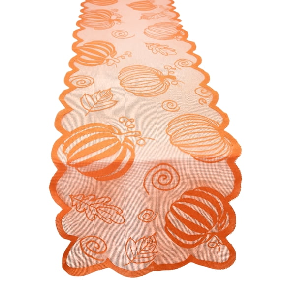 Halloween Lace Square Table Runner, Maple Leaf Pumpkin Patterned Tablecloth, for Fall Dining Room Living Room Decor, for Seasonal Homeowners and Hosts, Orange