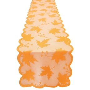 Halloween Lace Square Table Runner, Maple Leaf Pumpkin Patterned Tablecloth, for Fall Dining Room Living Room Decor, for Seasonal Homeowners and Hosts, Yellow