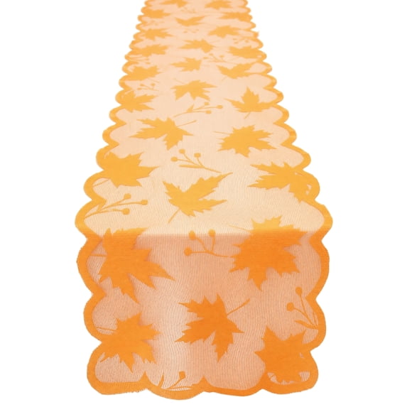 Halloween Lace Square Table Runner, Maple Leaf Pumpkin Patterned Tablecloth, for Fall Dining Room Living Room Decor, for Seasonal Homeowners and Hosts, Yellow