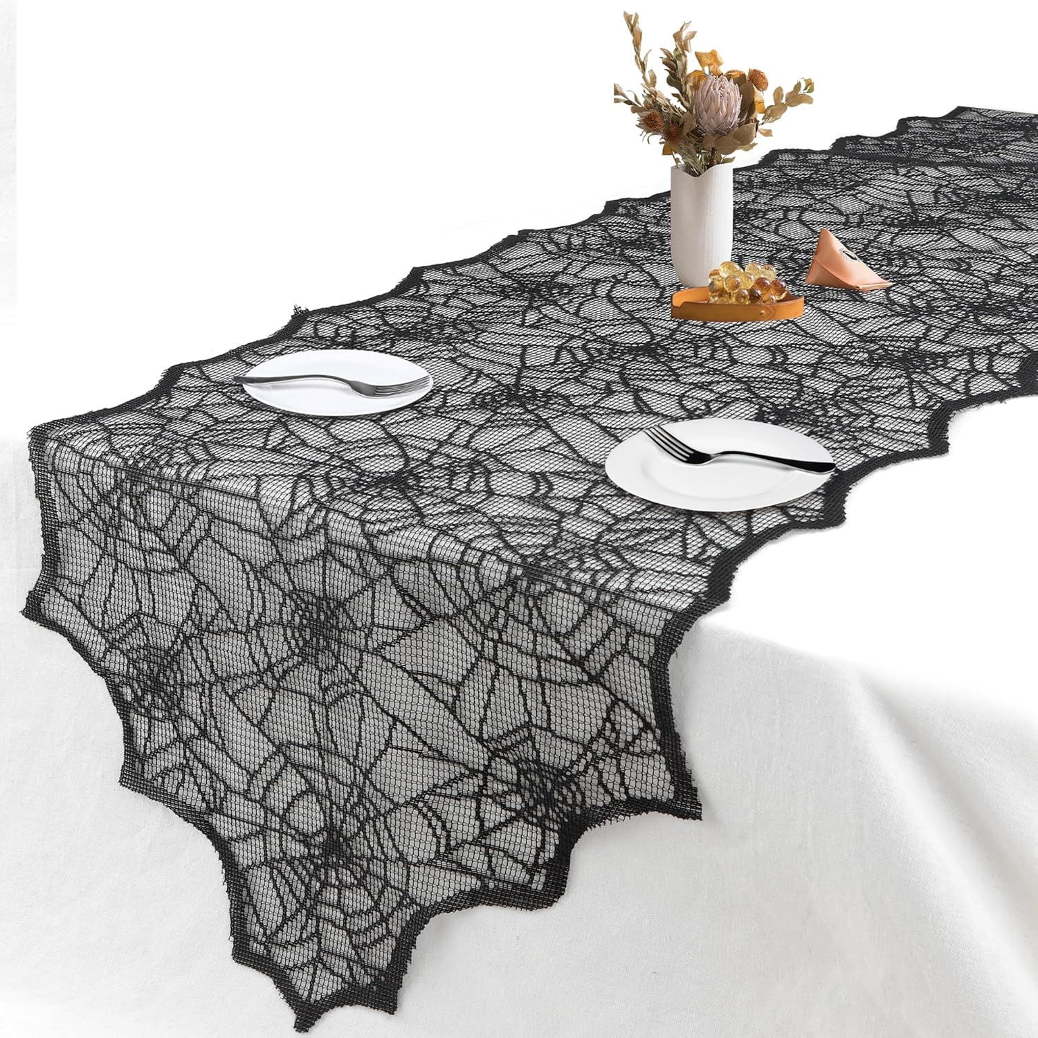 Halloween Lace Table Runner 72x18 Inch with Spider Web Design for Party Decor