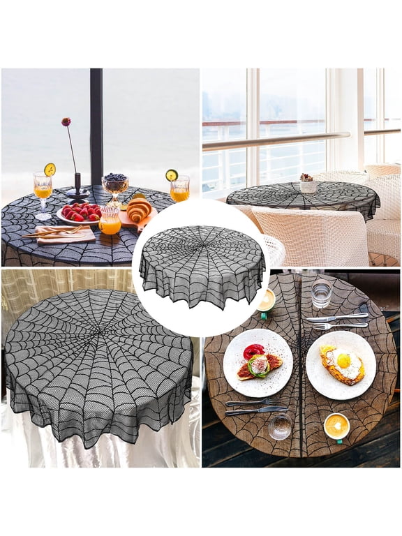Halloween Lace Tablecloth Black, Usupdd Spooky Fireplace Mantel Scarf Decor, 50 Inch Polyester Party Table Topper for