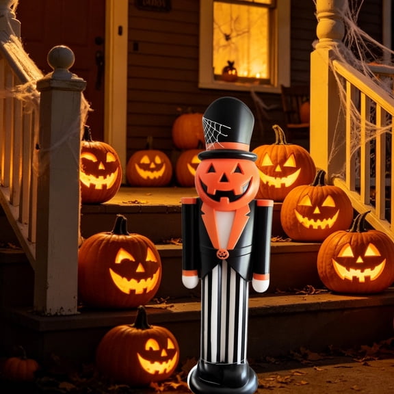 Halloween Lamp – LED Pumpkin Nutcracker Blowmold Night Light, 11.8" Glowing Vintage Decor for Mantel, Desk, or Entryway – Spooky & Charming