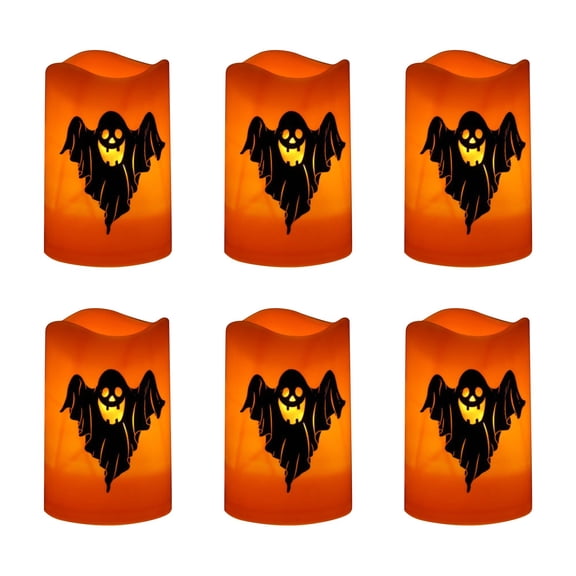 Halloween Lamps Pillar Candles 6 Pcs, Orange Color Flickering Lights for Halloween Table Decor