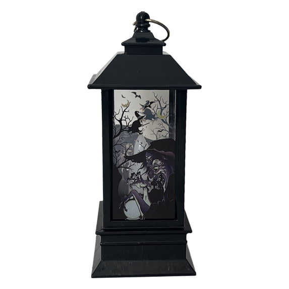 Halloween Lantern Decoration with Flameless Candle, 5.1" Retro Hanging Glass Lamp for Graveyard Display, Pumpkin LED Light for Home Party & Day of The Dead Gift, Black3
