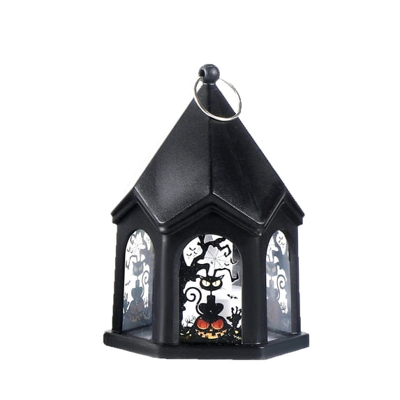 Halloween Lantern Spooky Halloween Decor Black Cat Castle Style Light Battery Operated Hanging Light for Halloween Party Decor Haunted House Decor 1 Pack