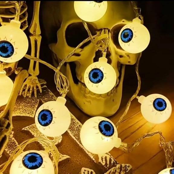 Halloween Lantern String Light | LED Solar Ghost Eye Decorative Lamp | Colorful Festival Party Lighting | Horror Phantom Shape | Battery Operated | 2.5 Meter Length | Energy Saving | High Brightness