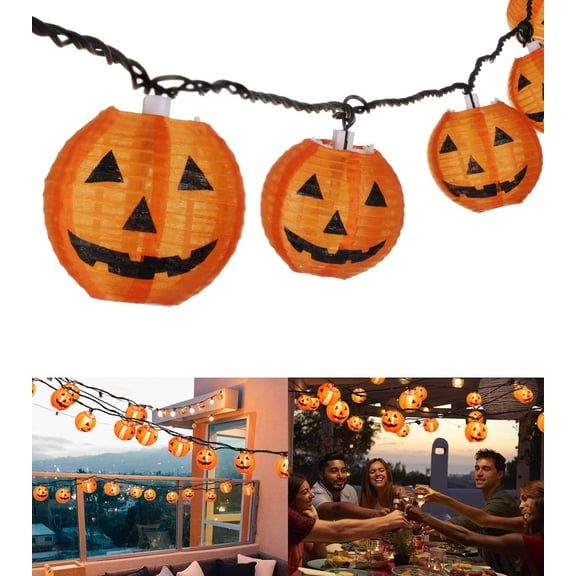 Halloween Lantern String Lights, Jack O Lanterns Pumpkin String Lights Plug in, 10 Orange Lights String 9.83FT Connectable Indoor/Outdoor Halloween Decorations