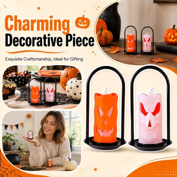 Halloween Lantern, White Skeleton Face Led Candle Light, Battery Operated Flameless Halloween Candle, Indoor Halloween Table Decorations, Handheld Hanging Design, Smooth White