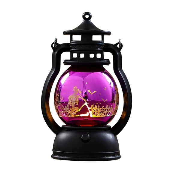 Halloween Lanterns 1pc - Vintage Decorative 5 Inch Candle Lanterns with Black Skull & Pumpkin Designs for Indoor & Outdoor Use, Purple