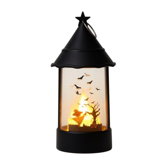 Halloween Lanterns Decoration Retro Hanging Lamp Graveyard Flameless Candle Holder with Transparent Glass Day of The Dead Lantern Gift for Home Halloween Party Supplies C