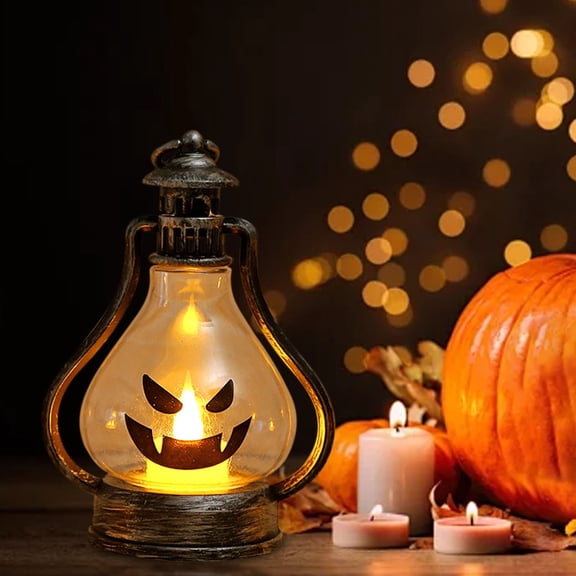 Halloween Lanterns with LED Candle for Wedding Centerpiece Vintage Decorative Hanging Small Lantern Battery Powered for Halloween Wedding Table Centerpiece
