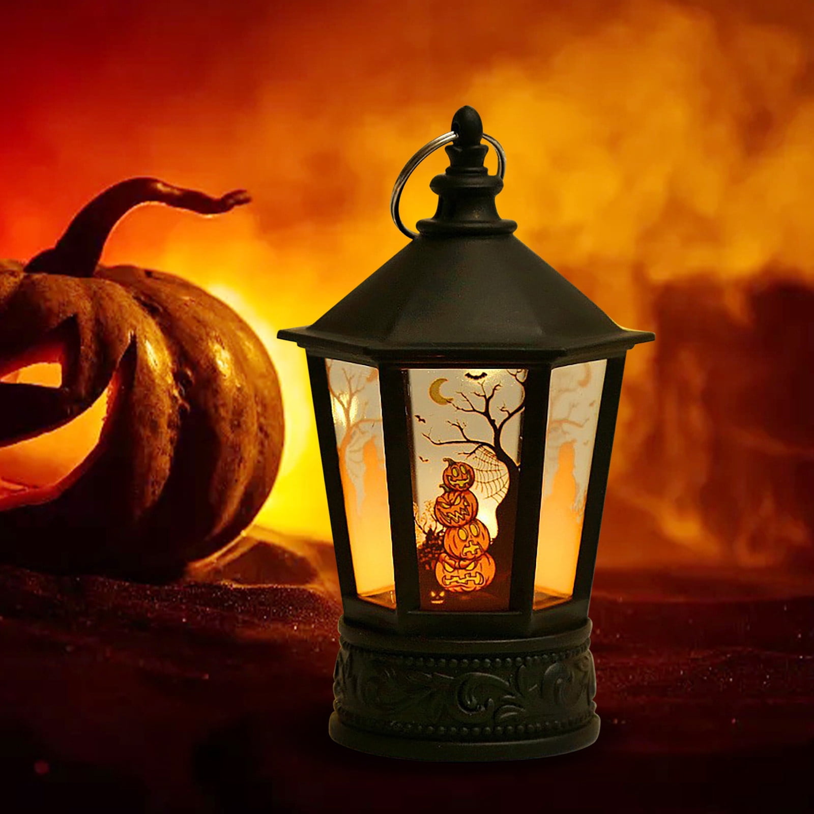 Halloween Lanterns Pumpkin Witch Decorations 2 Pack – Battery Operated Flickering LED Lights, Indoor Table Centerpiece Decor