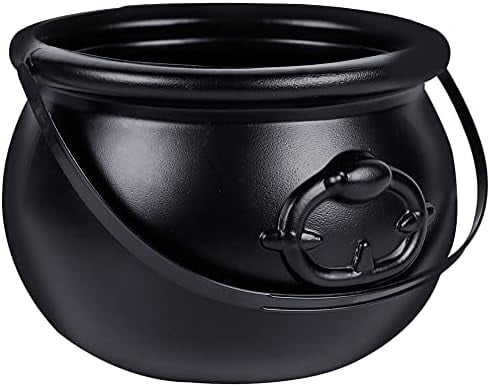 Halloween Large Cauldron, 7.4" Black Plastic Witch Pot with Handle, Vintage Cauldron Candy Bowl for Trick Or Treat, Dressing Accessories, Halloween Decorations
