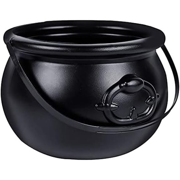 Halloween Large Cauldron, 7.4" Black Plastic Witch Pot with Handle, Vintage Cauldron Candy Bowl for Trick Or Treat, Dressing Accessories, Halloween Decorations