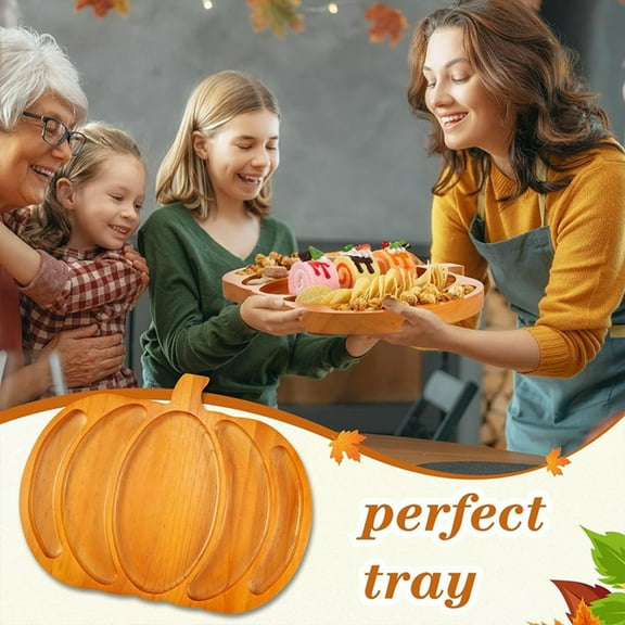 Pumpkin Shape Wooden Divided Tray 11.4X8.7"- Durable Food-Safe Platter for Snacks, Fruits & Cheese | Festive Spring Decor Serving Plate for Holiday Gatherings & Family Dinners
