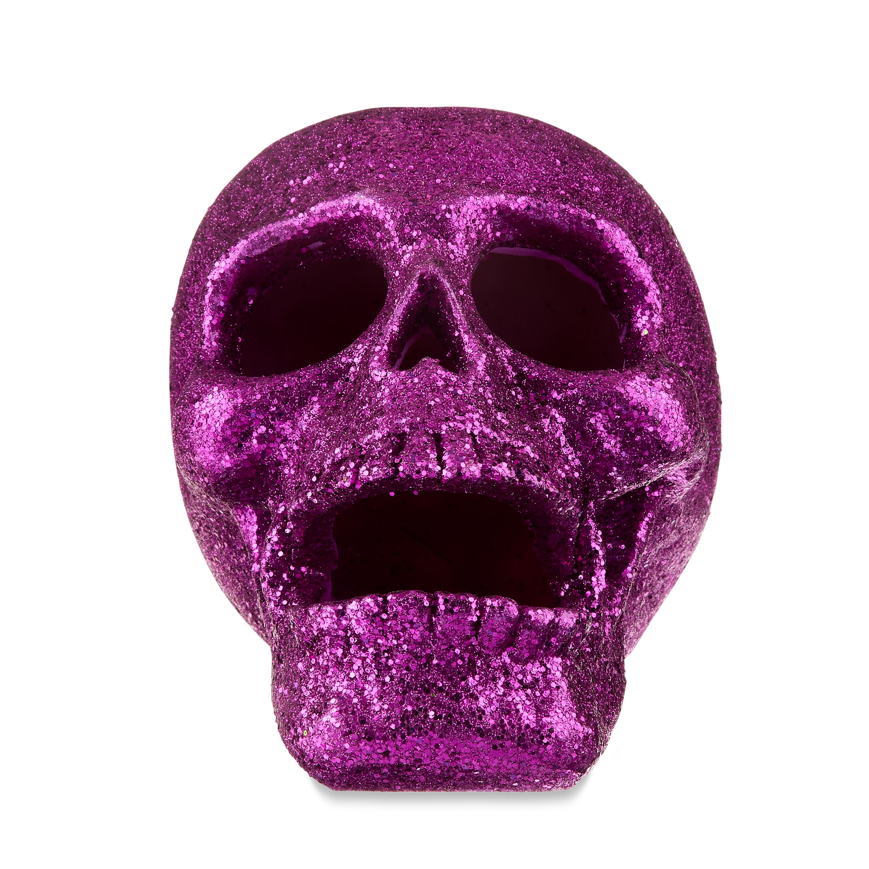 Halloween Large Purple Glittered Resin Skull Decoration, 5.25 in x