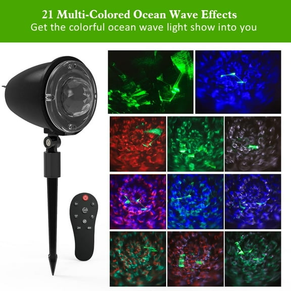 Halloween Laser Projector Lights, Outdoor Projector Light,21 Colors Ocean Ripple Projection with Remote Control for Christmas Thanksgiving Indoor Wedding Garden Party Holiday Decorations