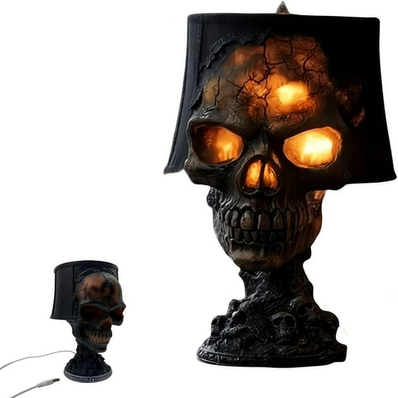 Halloween Lava Stone Skull Lamp, Skull Flame Table Lamp, Halloween Decorative Skull Lamp, USB Rechargeable, Ideal for Bedroom, Gaming Room & Halloween
