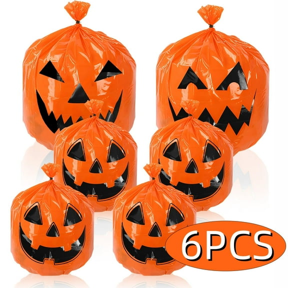 Halloween Lawn Leaf Bags Porch Pumpkin Decoration Garbage Bags Plastic Outdoor Leaf Trash Bag for Fall Yard Lawn Halloween Party Supplies 6Pcs