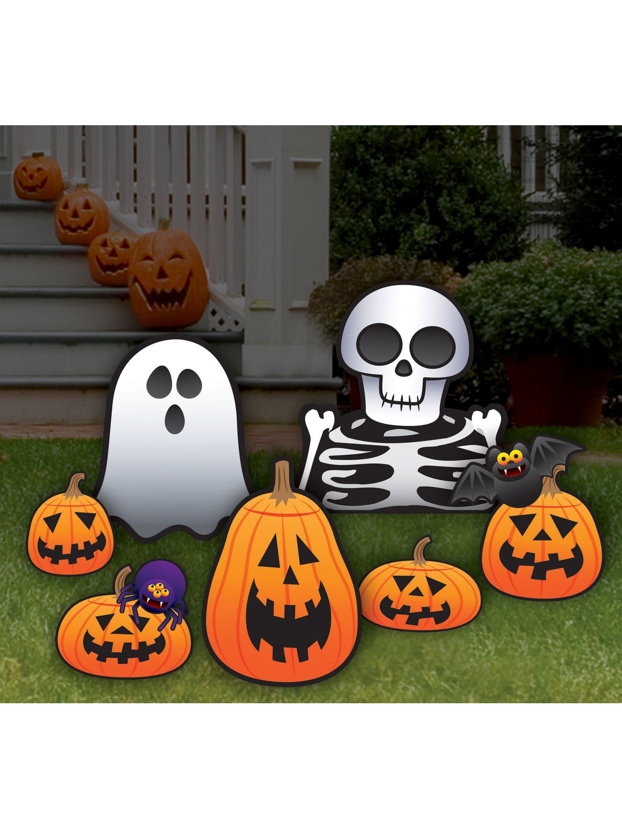Halloween Outdoor Lawn Decorations Set with Ghosts and Pumpkins