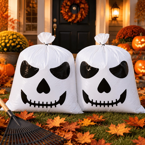 Halloween Leaf Bags, Pumpkin Ghost Trash Bags for Leaves with Twist Ties, Suitable for Halloween Yard Garden Outdoor Party Favors Decorations